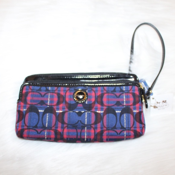 Coach, Poppy Tartan Double zip plaid wristlet - Picture 1 of 5
